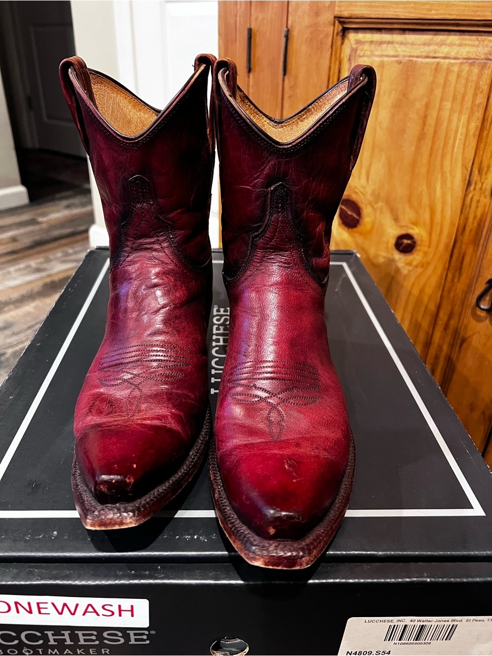 Lucchese Burgundy Leather Cowboy Boots - Picture 3 of 7